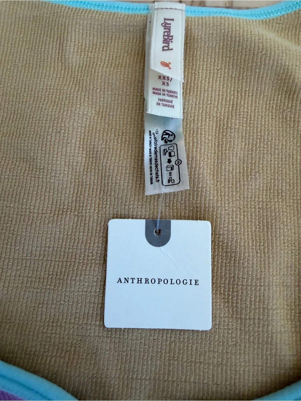 Anthropologie LyreBird Pastel Lavender Aqua Stretchy Textured Button-Front Top